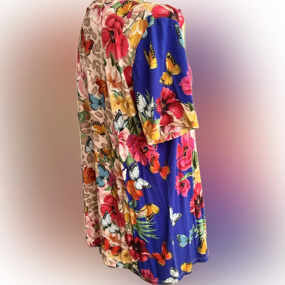 JOHNNY WAS Floral & Butterfly Short Sleeve Swing Top Like New WOT L - Picture 4 of 6